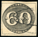 Stamp of Brazil » 1843 Bull's Eyes 1843, 60r black, early impression, "Barbacena" oval hs with waves