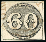 Stamp of Brazil » 1843 Bull's Eyes 1843, 60r black, worn impression, "CONSTITUICAO" circle hs 