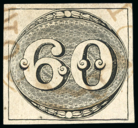 Stamp of Brazil » 1843 Bull's Eyes 1843, 60r black, worn impression, "CONSTITUICAO" circle hs 