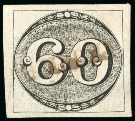 Stamp of Brazil » 1843 Bull's Eyes 1843, 60r black, worn impression, "PRINCIPE" straight-line hs