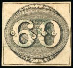 Stamp of Brazil » 1843 Bull's Eyes 1843, 60r black, early impression, "Va.DE VASSOURAS" hs in green