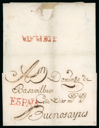 Stamp of Spain 1767 circa. Folded cover from Spain to Buenos Aires, carried via Cádiz as confir