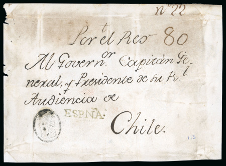 Stamp of Chile » Incoming Mail 1790 circa. Cover front from Madrid, bearing the Royal black cachet 