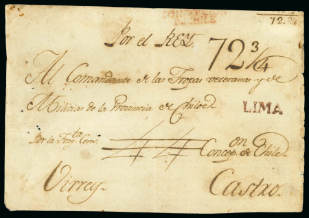 Stamp of Chile » Incoming Mail 1795  circa.  Front  of  large  wrapper  sent  as  official  correspondence  wit