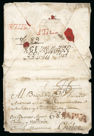 Stamp of Chile » Incoming Mail 1797 circa. Handmade envelope (opened for display) from Spain to a Brigadier, Po