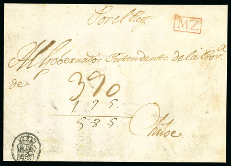 Stamp of Chile 1809 circa. Large cover front from Madrid to the Governor of Chiloé (Chile), bea