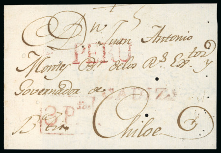 Stamp of Chile » Incoming Mail 1810 circa. Cover front from Cádiz (Spain) to the Governor of Chiloé, handstampe