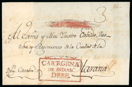 Stamp of Colombia » Outgoing Mail 1810 circa. Cover (two back flaps lacking) from Cartagena to Havana, handstamped