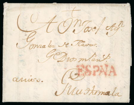Stamp of Guatemala » Incoming Mail 1773, Jan. 15. Entire letter from Cádiz (Spain) to Guatemala, endorsed “Aviso” a