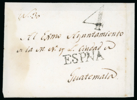 Stamp of Guatemala » Incoming Mail 1800  circa.  Undated  cover  from  Spain  to  Guatemala,  struck  at  Cádiz  wi