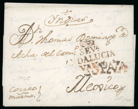 Stamp of Mexico » Incoming Mail 1802, May 15. Entire letter from Seville to Mexico City, postmarked on dispatch 