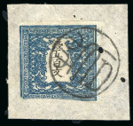 Stamp of Japan » 1871, Dragons mon unit, imperforate 1871, 500 mon dark blue green plate 2, pos. 2 tied to piece by fancy "Waka" seal