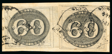 Stamp of Brazil » 1843 Bull's Eyes 1843, 60r black, early impression, two examples on pipece with Pernambuco 'shield' ds