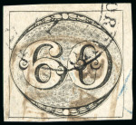 Stamp of Brazil » 1843 Bull's Eyes 1843, 60r black, worn impression, "BARRA/MANÇA" in combination with other two hs