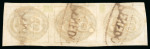 Stamp of Brazil » 1843 Bull's Eyes 1843, 60r black, intemediate impression, strip of three, "PENEDO" oval hs
