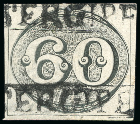 Stamp of Brazil » 1843 Bull's Eyes 1843, 60r black, worn impression, boxed "SERGIPE" hs in black 