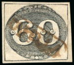 Stamp of Brazil » 1843 Bull's Eyes 1843, 60r black, intermediate impression, brown "CAPELLA" framed hs