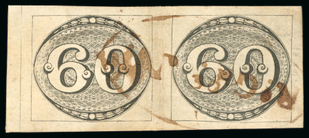 Stamp of Brazil » 1843 Bull's Eyes 1843, 60r black, worn impression, marginal pair with large "R°.Grde. Nte." oval h