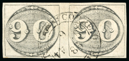 Stamp of Brazil » 1843 Bull's Eyes 1843, 90r black, late impression, horizontal pair used