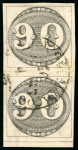 Stamp of Brazil » 1843 Bull's Eyes 1843, 90r black, intermediate impression, vertical pair used