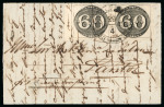 Stamp of Brazil » 1843 Bull's Eyes 1843, 60r black, early impression, horizontal marginal pair on letter from Rio to Santos