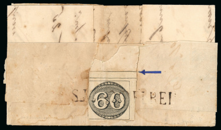 Stamp of Brazil » 1843 Bull's Eyes 1843, 60r black, early impression, semi-xiphopagus on letter from S. João del Rei