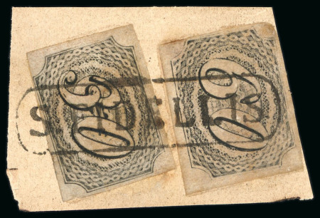 Stamp of Brazil » 1844-46 Slanting Figures 1844, 30r black, type II, and 60r black, type IIa, tied to piece by very fine framed "S.FIDELLIS." hs