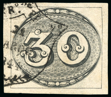 Stamp of Brazil » 1843 Bull's Eyes 1843, 30r black, intermediate impression,  "CORR° DE PERN°/11 Março 1844" 'shield' ds