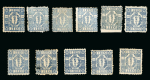 Stamp of Japan » 1874, Cherry Blossoms, Foreign Paper, with syllabics 1874, 1 <mark>sen</mark> grey-blue, a full album page of syll. 1-12.