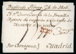 Stamp of Peru 1808, Feb. 28. Cover from an unknown origin to Madrid, “Peru” straight-line
