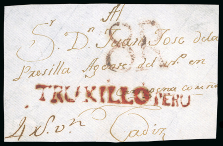 Stamp of Peru » Outgoing Mail 1810 circa. Cover front from Trujillo via Cartagena-Corunna to Cádiz (Spain), we