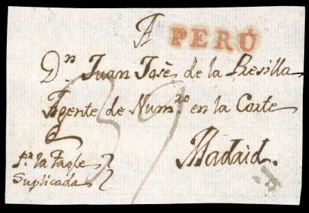 Stamp of Peru 1810 circa. The only item known displaying the “Perú” of Cádiz used during the colonial period