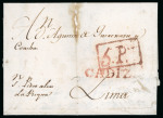 Stamp of Spain 1790,  April.  Cover  to  Lima  via  Cádiz,  as  confirmed  by  the  boxed  “5