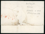 Stamp of Spain 1790  circa.  Undated  folded  cover  from  Cádiz  via  Corunna  to  Lima, exceptionally with two different "España" postmarks