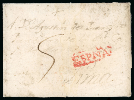 Stamp of Spain 1790 circa. Two covers from Spain to Lima, with the “España” postmark applied in Buenos Aires