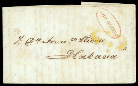 Stamp of Puerto Rico » Outgoing Mail 1842, April 2. Entire letter from San Juan to Havana, handstamped on dispatch wi