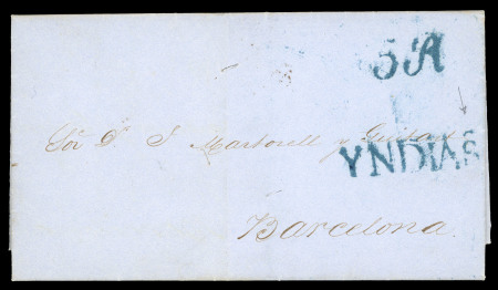 Stamp of Puerto Rico 1850 (Aug 31). Entire letter from Mayagüez to Barcelona, 5R” and “Yndias”