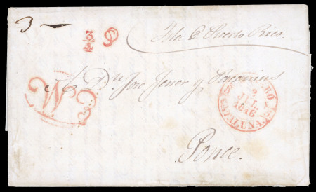 Stamp of Puerto Rico » Incoming Mail 1846, May 29. Entire letter from Mataró (Spain) to Ponce, with ‘Baeza’ datestamp