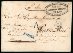 Stamp of Puerto Rico 1860, April 17. Large envelope from Valencia, the only reported example of "España" marking in blue