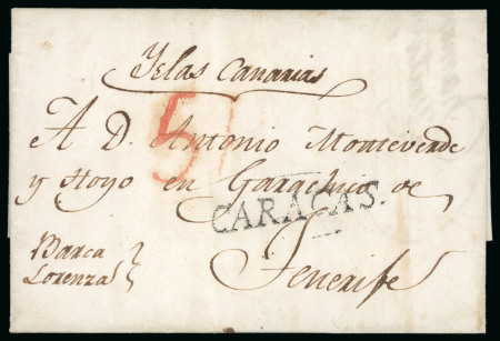 Stamp of Venezuela 1810 circa. Folded cover including part of the missive, addressed from Caracas t