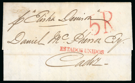 Stamp of United States 1840-51.  Two  entire  letters  from  New  York  to  Cádiz  (Spain),  carried  b