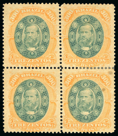 Stamp of Brazil » 1866-83 Dom Pedro » 1878 "Auriverde" Issue 1878, 300r green and orange, block of four, unused without gum