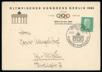 Stamp of Olympics » 1930 Berlin Congress 1930 (May 30) Olympic Congress printed card with 5pf tied by special Congress 30.5.30 11am-12pm cds