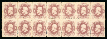 Stamp of Brazil » 1866-83 Dom Pedro » 1866 "Black Beard" Issue 1866, 20r brown lilac, horizontal black of 14, horizontal block of 14