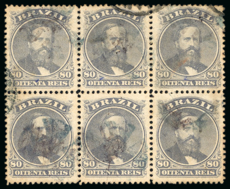 Stamp of Brazil » 1866-83 Dom Pedro » 1866 "Black Beard" Issue 1866, 80r violet black, horizontal block of six in