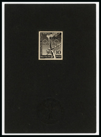 Stamp of Olympics » 1952 Helsinki Berlin: 1952 Olympic Festival 10pf black photographic imperf. proof on official card