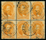 Stamp of Brazil » 1866-83 Dom Pedro » 1866 "Black Beard" Issue 1866, 500r orange, horizontal and vertical blocks of six used