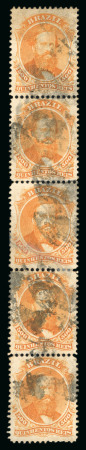 Stamp of Brazil » 1866-83 Dom Pedro » 1866 "Black Beard" Issue 1866, 500r orange, two vertical strips of five, both