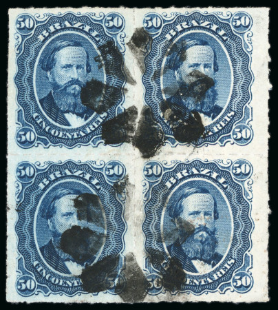 Stamp of Brazil » 1866-83 Dom Pedro » 1866 "Black Beard" Issue 1876, 50r blue, block of four, block of four used 
