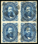 Stamp of Brazil » 1866-83 Dom Pedro » 1866 "Black Beard" Issue 1876, 50r blue, block of four, double vertical perforation, used